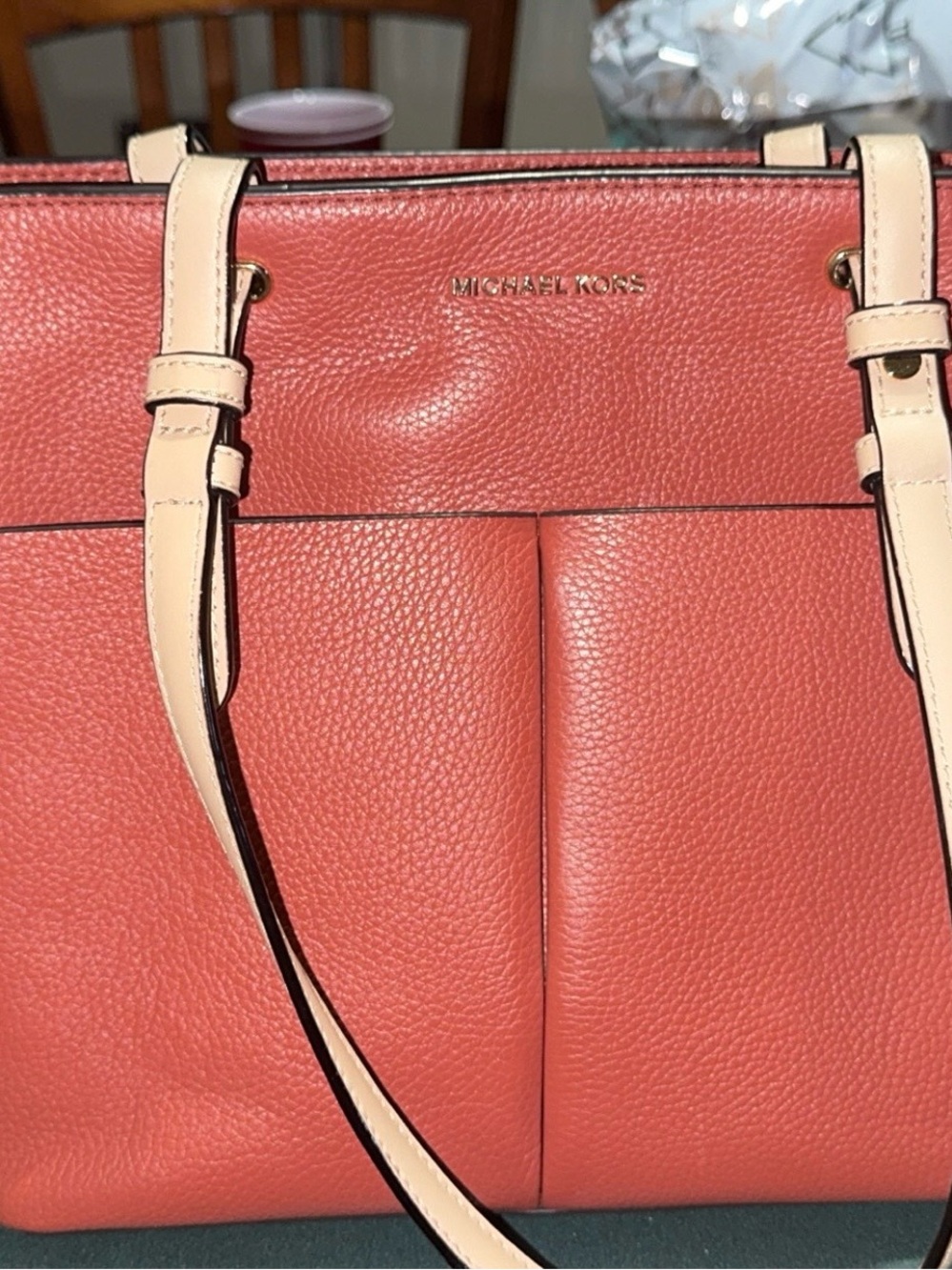 Michael Kors Pebbled Leather Shoulder Tote/Purse with Cream Straps